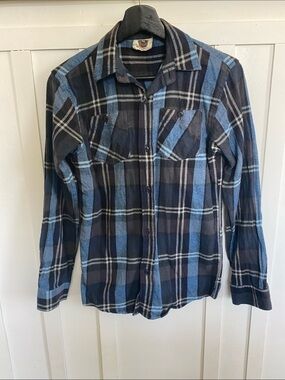 Wes and Willy Light Blue & Navy Flannel Oxford Shirt Size Medium